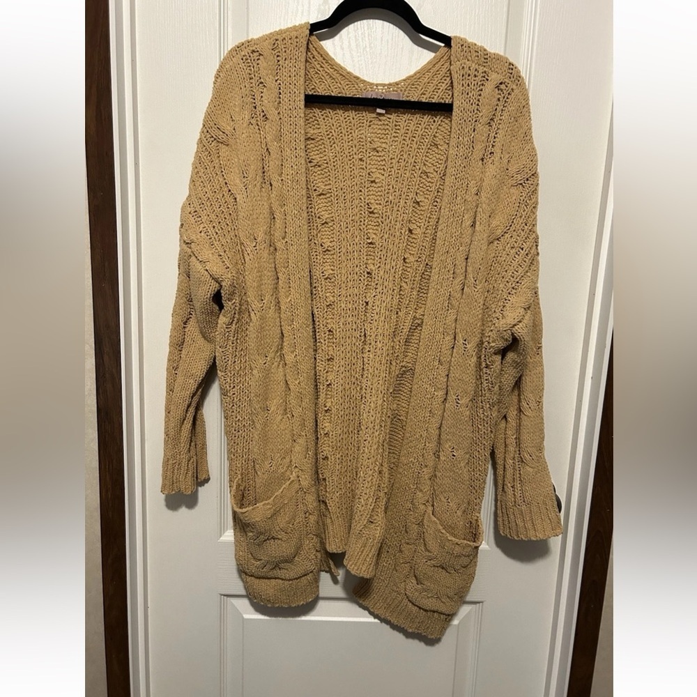 Love Tree Tan Cable Knit Cardigan - Size Small